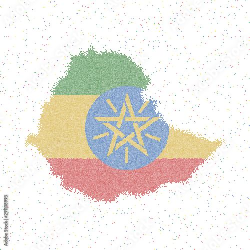 Mosaic map of Ethiopia with national flag. Vector illustration of the country's outline.