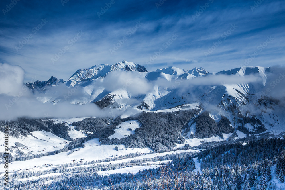 Beautiful view of Mountains and Fir Trees in wintertime. Beautiful view of Mountains and Fir Trees in wintertime.