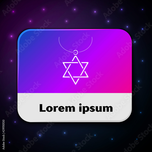White Star of David necklace on chain icon isolated on black background. Jewish religion symbol. Symbol of Israel. Jewellery and accessory. Rectangle color button. Vector Illustration