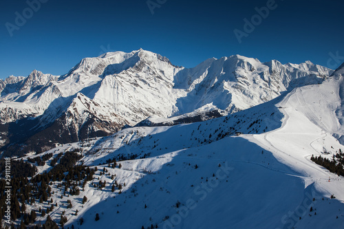 Aerial view of the ski resort Saint Gervais des Bains, near Mont Blanc.