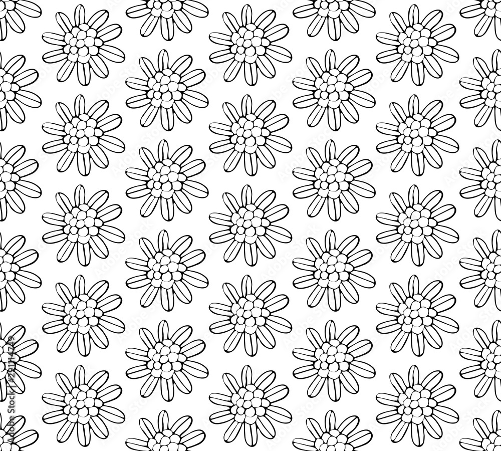 Seamless floral background in doodle style with flowers. Background for coloring book with flowers in vector. Child background. Hand-drawn