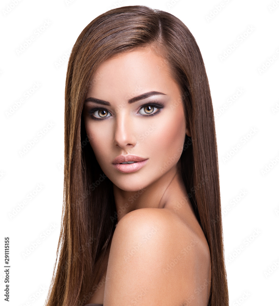 Portrait of Beautiful young woman with long straight brown hair. Portrait of Beautiful young woman with long straight brown hair.