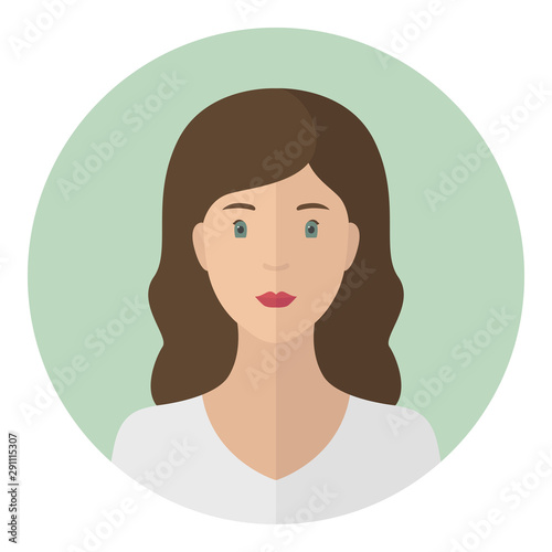 Long haired Caucasian woman. Profile avatar. Vector icon.