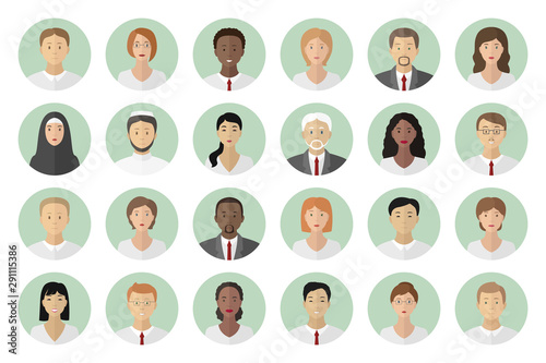 Set of man and woman avatars. Vector icon.