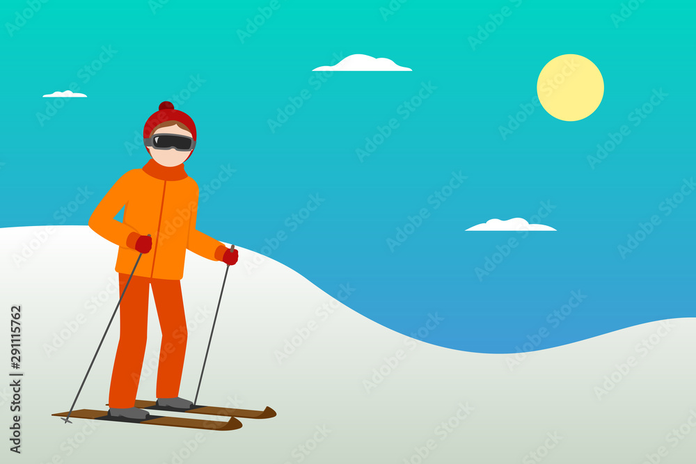Mountain skiing. Winter sports Vector illustration.
