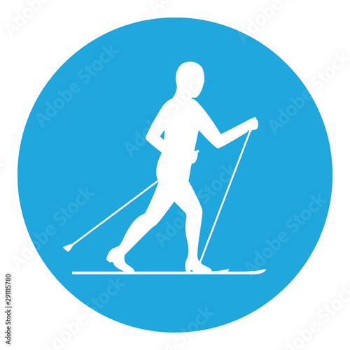 Skier icon. Ski running symbol. Vector.