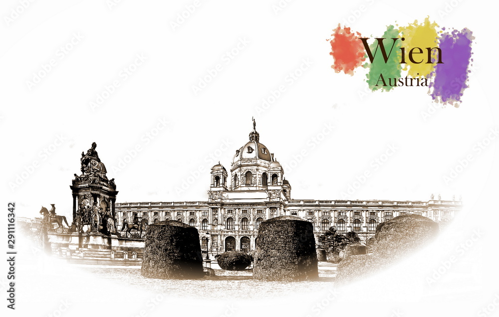 Wien, Austria - Vintage travel sketch.