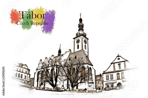 Tabor, Czech republic - Vintage travel sketch.