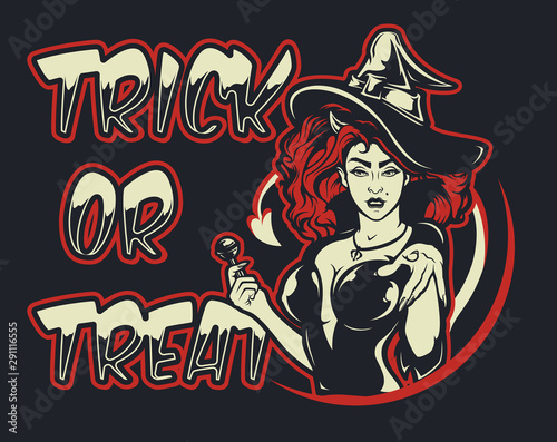 Color vintage poster with a witch