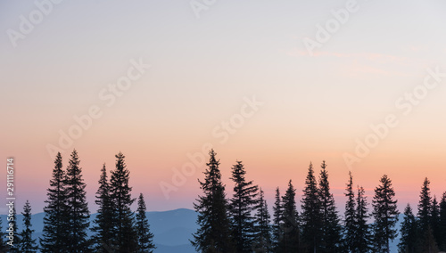 View of dramatic Carpathian mountains sky with colorful clouds and beautiful scenery