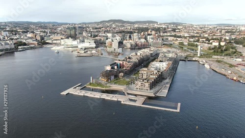 Aerial view on Opera house, Munch museum and Sorenga urban area in Oslo, Norway photo