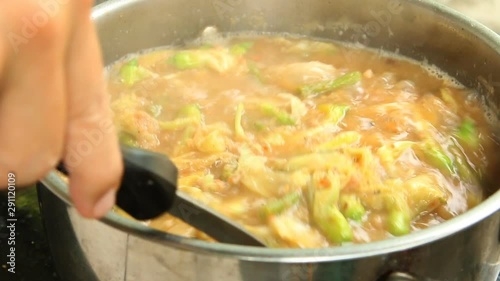 Cooking sour Katuri Flower Curry, Chiangmai  Thailand photo