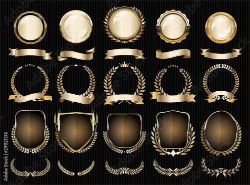 Collection of luxury golden design elements badges labels and laurels 