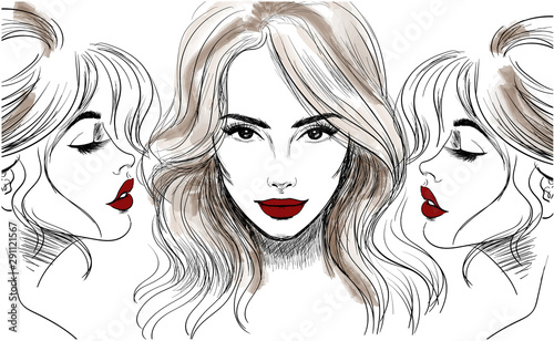 three woman faces with red lips banner