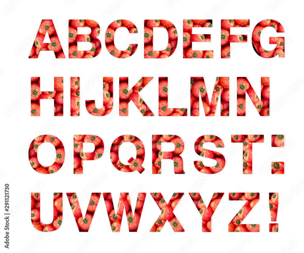 Capital letters alphabet. Each letter Made of tomatoes. Vegetable Alphabet. Capital letters alphabet. Each letter Made of tomatoes. Vegetable Alphabet.