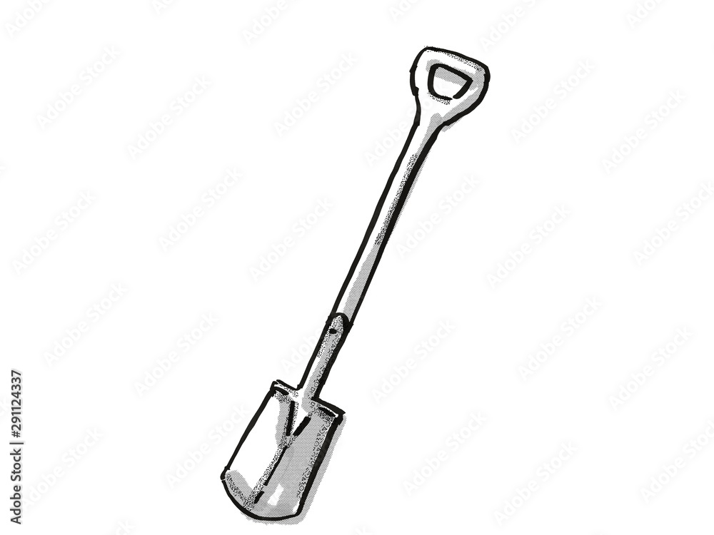 border spade with D-handle Garden Tool Cartoon Retro Drawing border spade with D-handle Garden Tool Cartoon Retro Drawing
