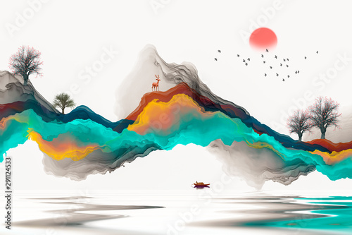abstract background ink line decoration painting landscape artistic conception © guoquan