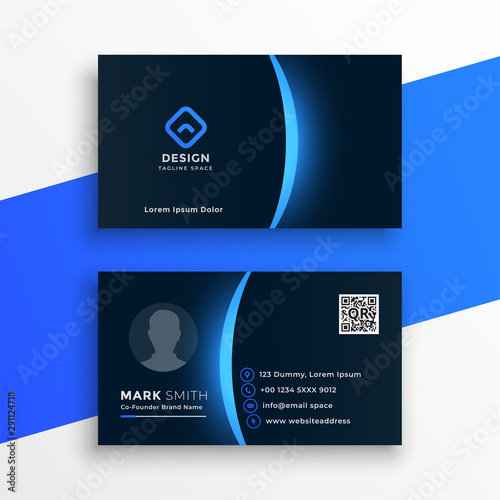 dark business card template with blue light effect