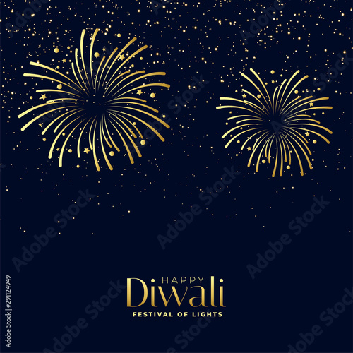 happy diwali fireworks background in golden theme