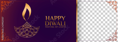 happy diwali hindu festival banner with decorative diya design