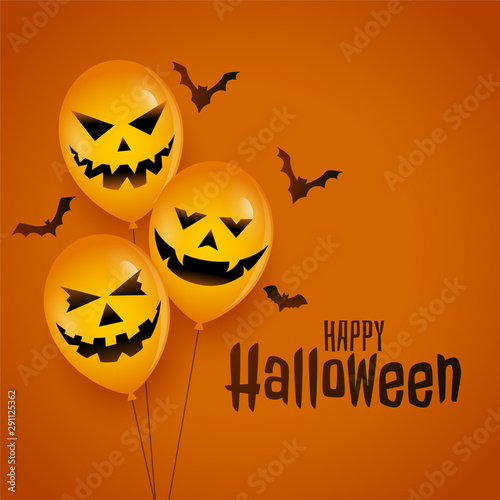 halloween balloon with scary faces and bats background