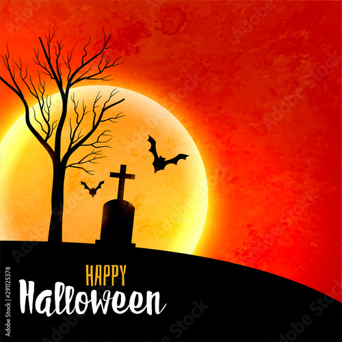 halloween full moon on red sky scary background photo