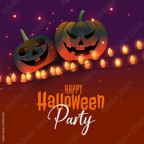 happy halloween pumpkin with party lights background