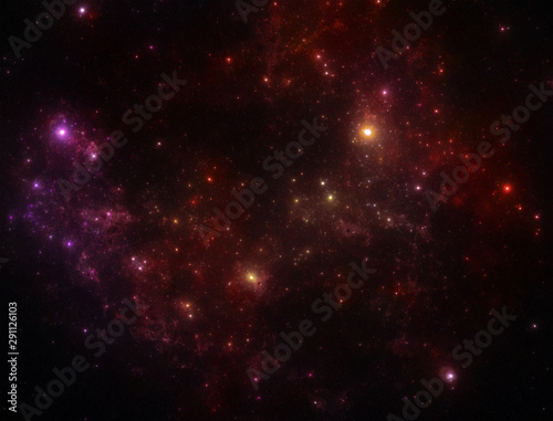 Illustration of a space scene on a dark background. © Alen