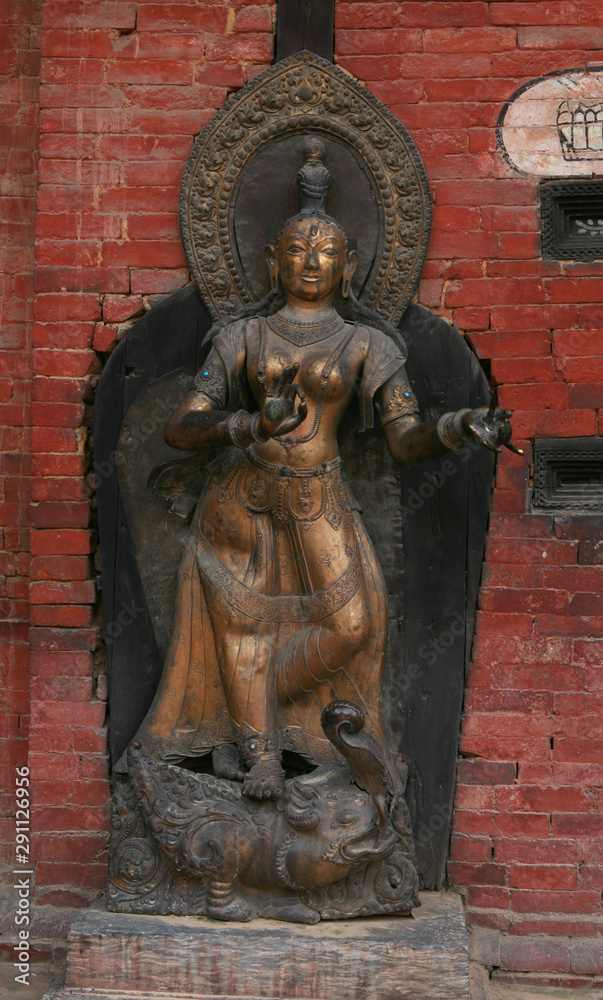 KATHMANDU, NEPAL. 23 September 2008: Patan Durbar Square, Mul Chowk, River Goddess Jamuna Standing On A Makura Mythical Crocodile