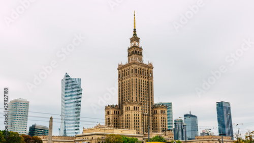 Panoramic view of Warsaw city with modern skyscraper, Poland