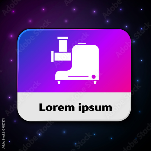 White Kitchen meat grinder icon isolated on black background. Rectangle color button. Vector Illustration
