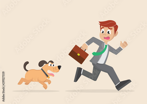 businessman running away from Dogs chases to bite.