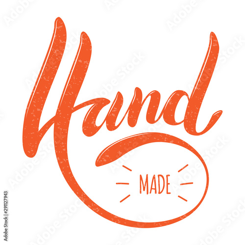 Orange textured logo Handmade in hand lettering style in vector on the white background