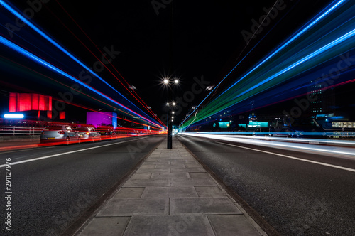 Light trails of traffic on Waterloo bridge, London
