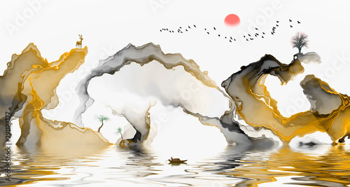 abstract background ink line decoration painting landscape artistic conception photo