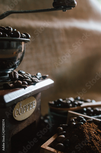 Wallpaper Mural still life with coffee beans and old coffee mill on the rustic background Torontodigital.ca