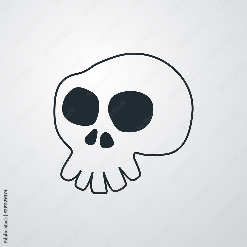 Icono plano lineal calavera en fondo gris