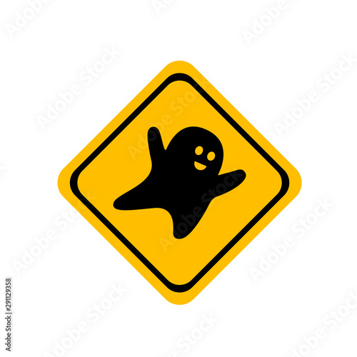Icono plano fantasma volador en señal de trafico color amarillo