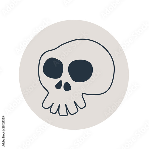 Icono plano lineal calavera en círculo color gris