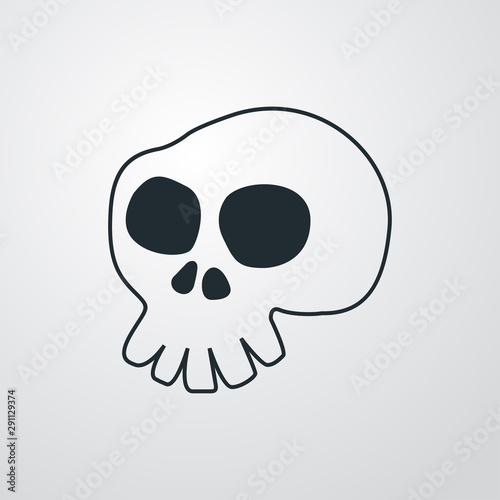 Icono plano lineal calavera en fondo gris