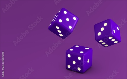 Purple cubes dices on purple background. Minimalism concept . 3d render illustration