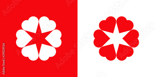 Logotipo con 6 corazones como estrella en rojo y blanco