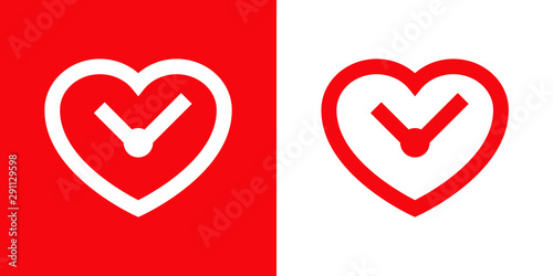 Logotipo con corazón como reloj en rojo y blanco