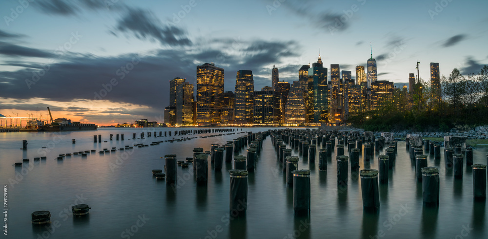 Brooklyn pier pylons on evening