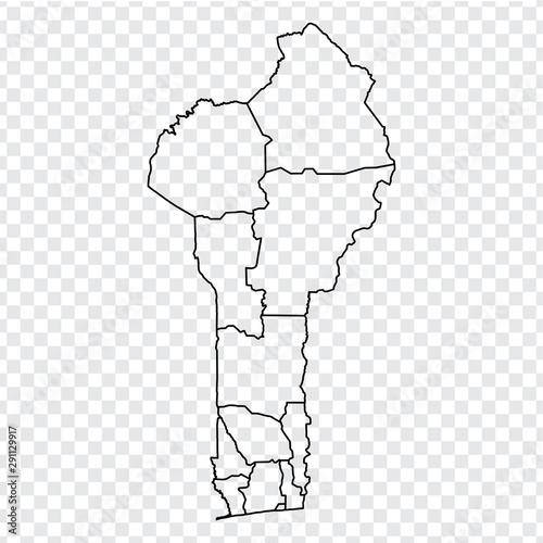 Blank map Benin. High quality map of  Benin with provinces on transparent background for your web site design, logo, app, UI. Stock vector.  EPS10. 
