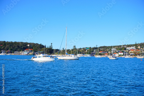 Boats on Sydney Harbour with blue skies