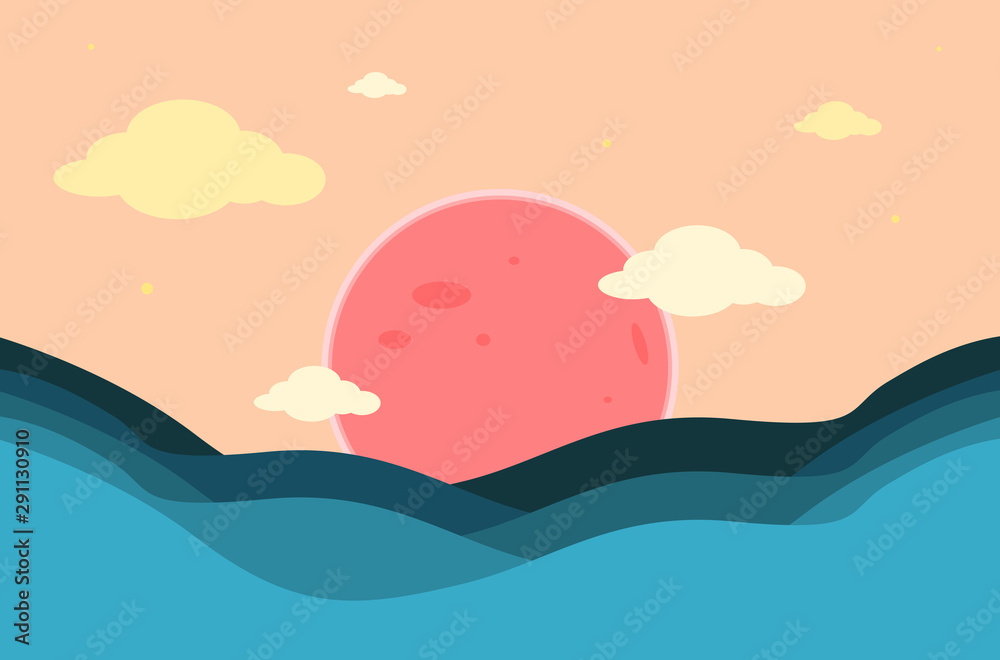 The moon shines and the evening sea The moon shines and the evening sea