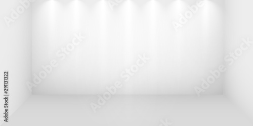 Abstract white empty room  niche with white wall  floor  ceiling  dark side without any textures  box top view colorless 3d illustration. Blank box template