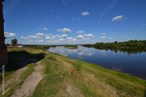 view of the Colva River from the Annunciation Church in the town of Pokcha in the Urals