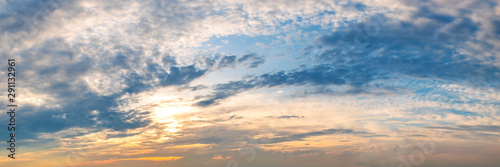 Panorama of Dramatic vibrant color with beautiful cloud of sunrise and sunset. 